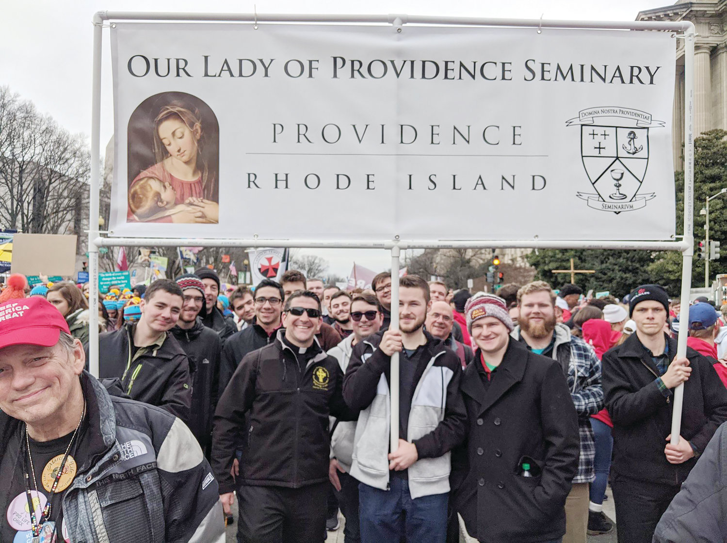 Seminarians studying in the Diocese of Providence, march in Washington, D.C., with Father Christopher Murphy, rector of Our Lady of Providence Seminary.